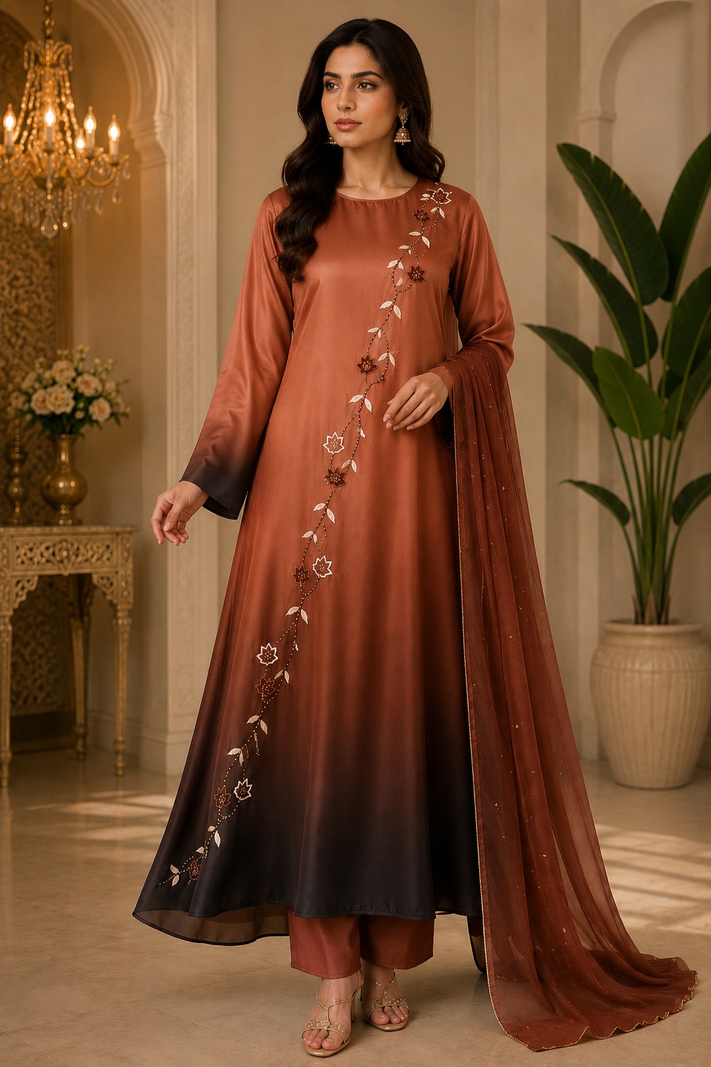 Embroidered Two Tone Silk